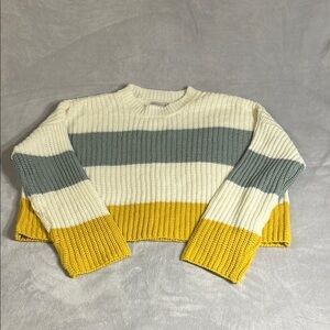 Sincerely Jules Yellow and Gray Crew Neck Sweater with Bold Color Blocking
